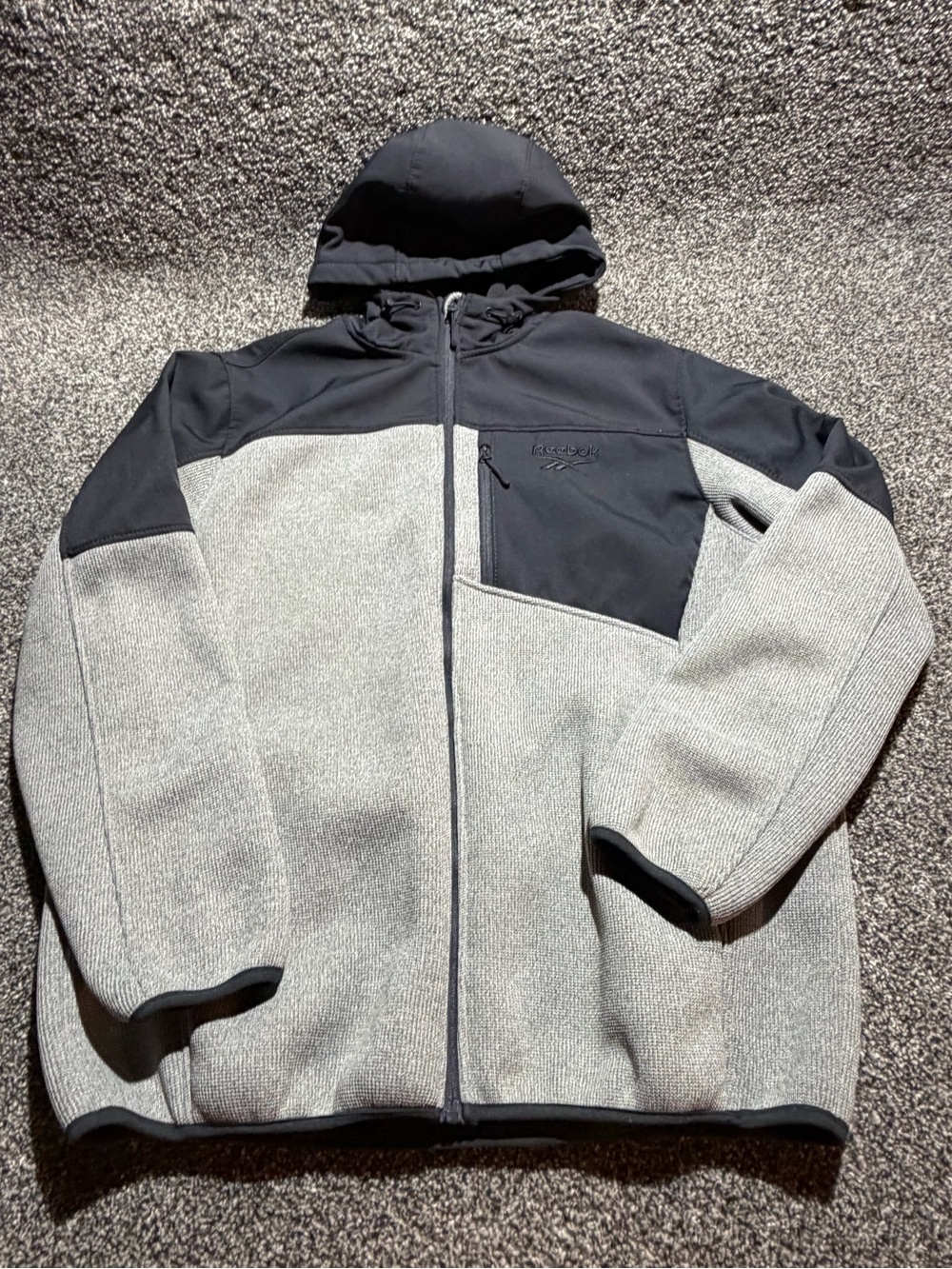 Reebok Men's Two-Tone Gray and Black Full-Zip Hooded Sweater